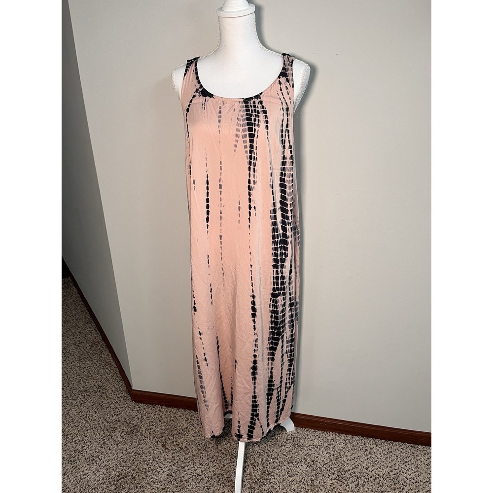 Pure Jill Women's Medium Sleeveless Pink Black Tie Dye Maxi Dress 100% Lenzing